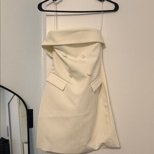 Meshki Cream Strapless Double-Breasted Mini Dress